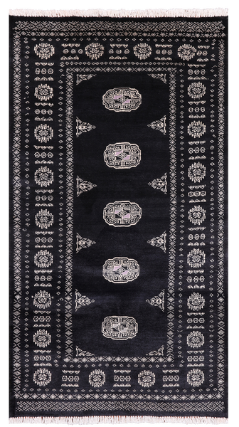 Black Bokhara Handmade Wool Rug - 2' 11" X 5' 5"