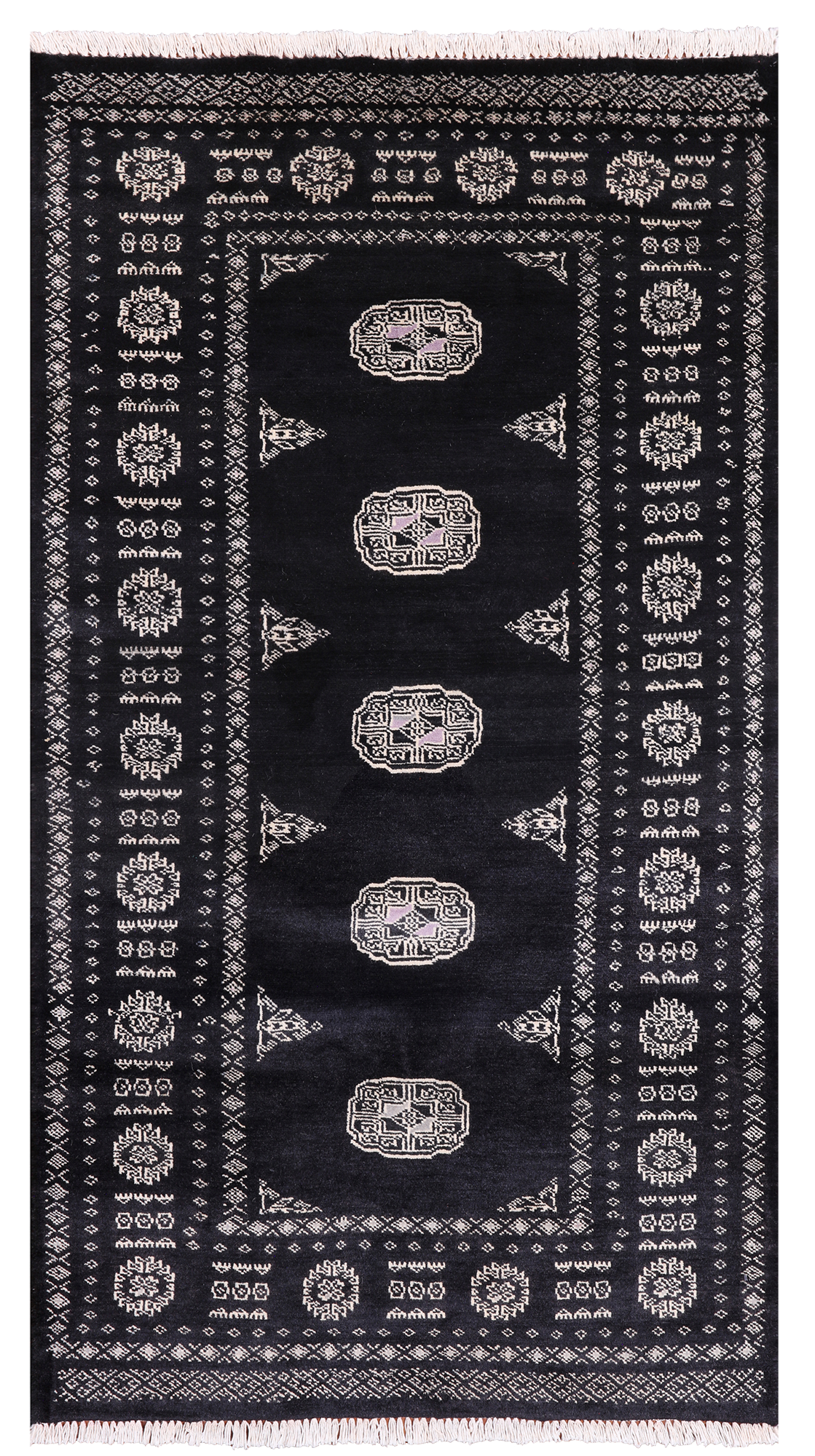 Black Bokhara Handmade Wool Rug - 2' 11" X 5' 5"
