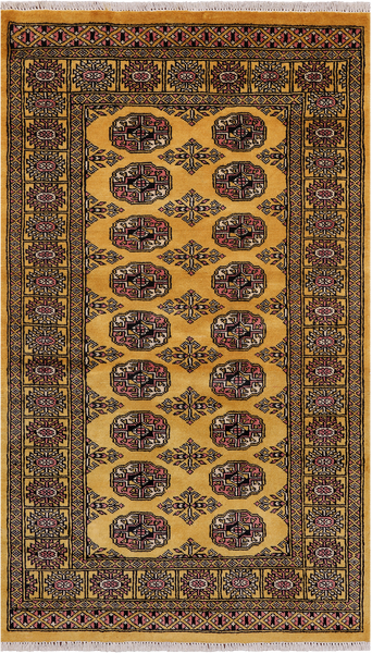 Gold Bokhara Handmade Wool Rug - 3' 0" X 5' 3"