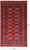 Red Bokhara Handmade Wool Rug - 3' 0" X 5' 4"