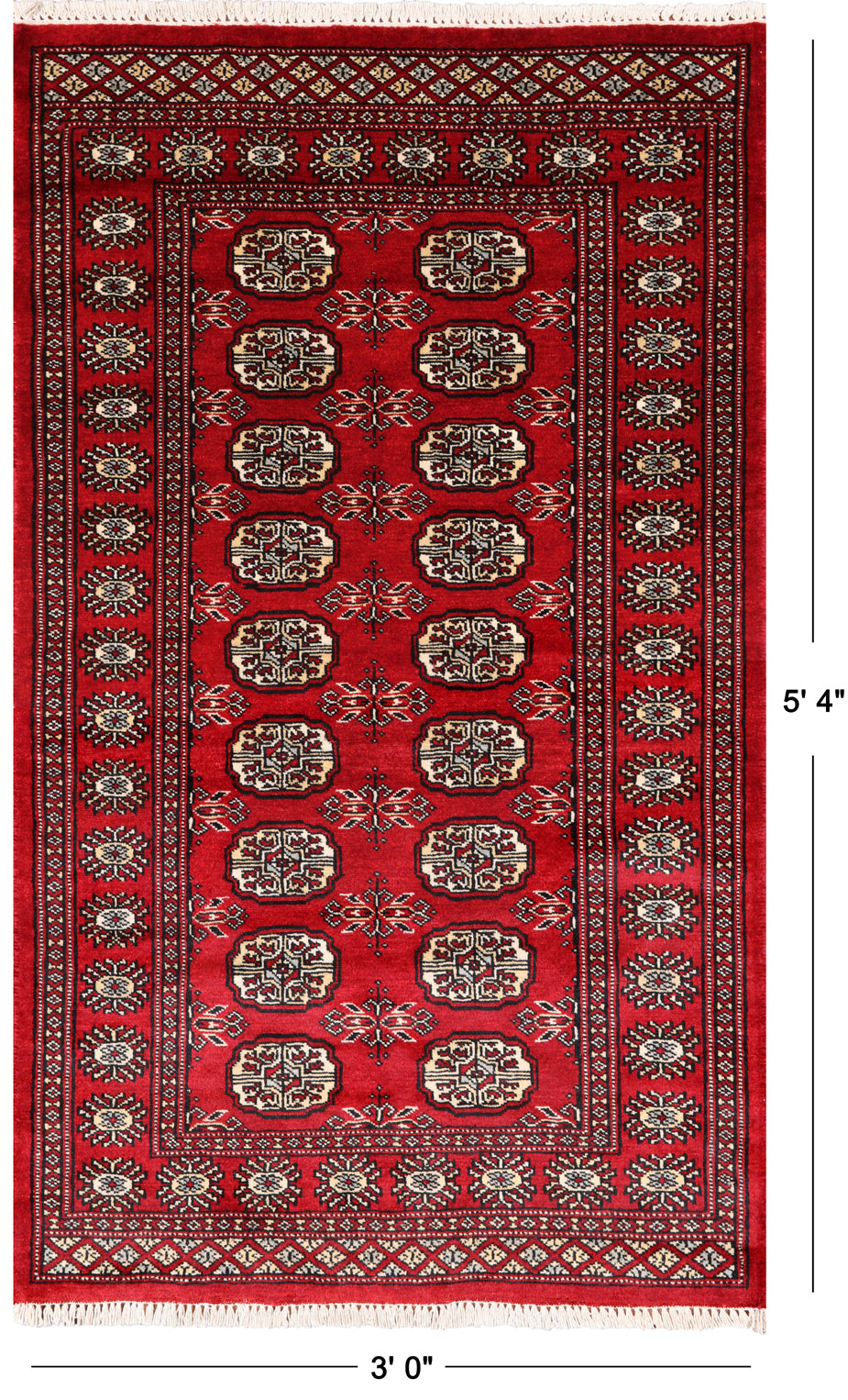 Red Bokhara Handmade Wool Rug - 3' 0" X 5' 4"