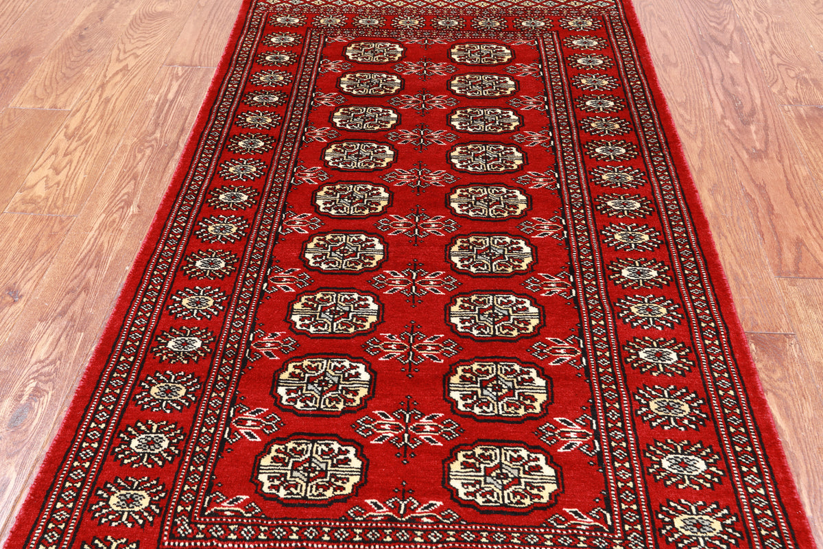 Red Bokhara Handmade Wool Rug - 3' 0" X 5' 4"