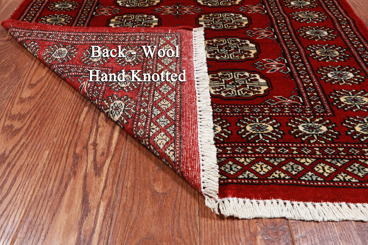 Red Bokhara Handmade Wool Rug - 3' 0" X 5' 4"