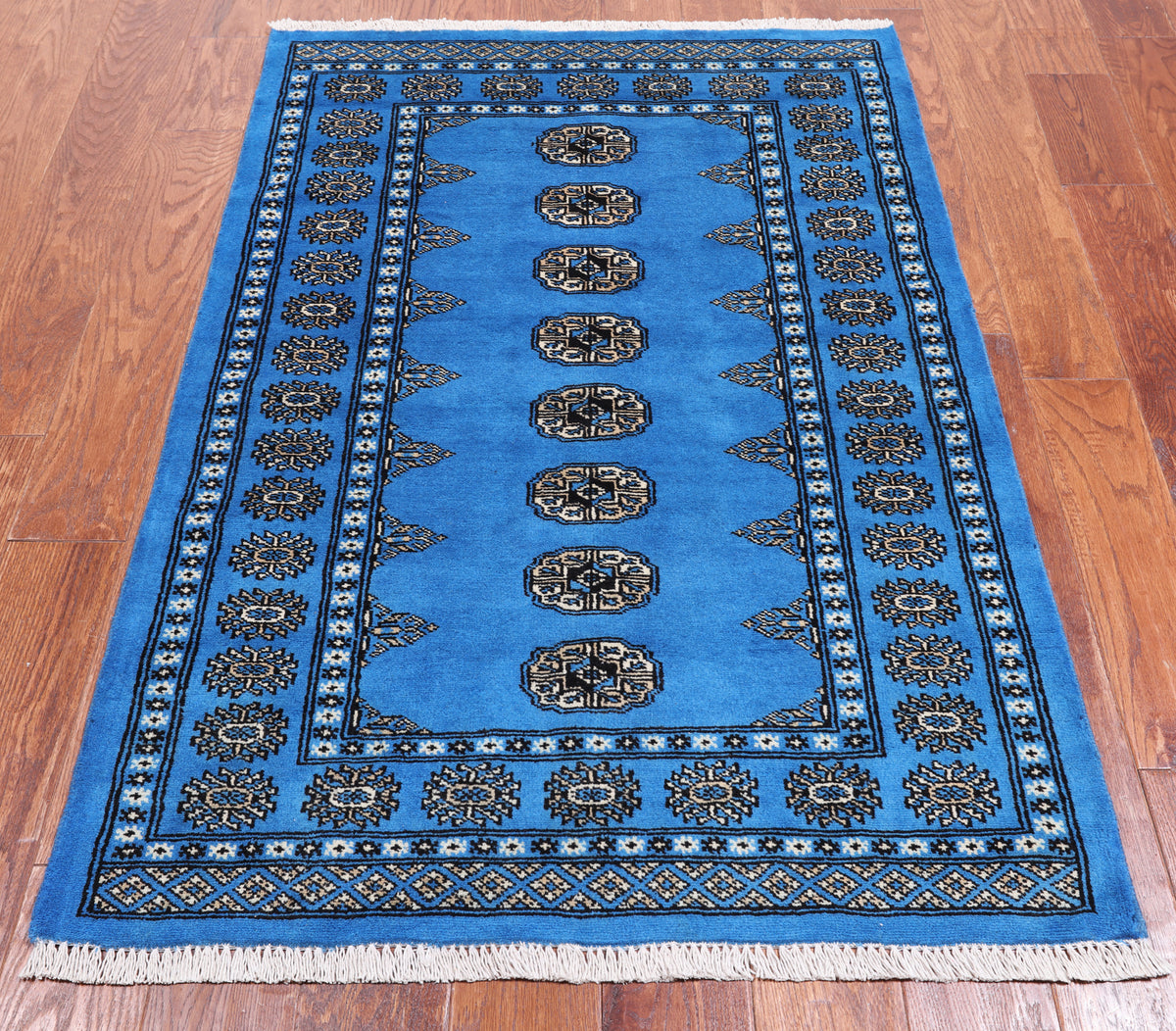 Blue Bokhara Hand-Knotted Wool Rug - 3' 2" X 4' 10"