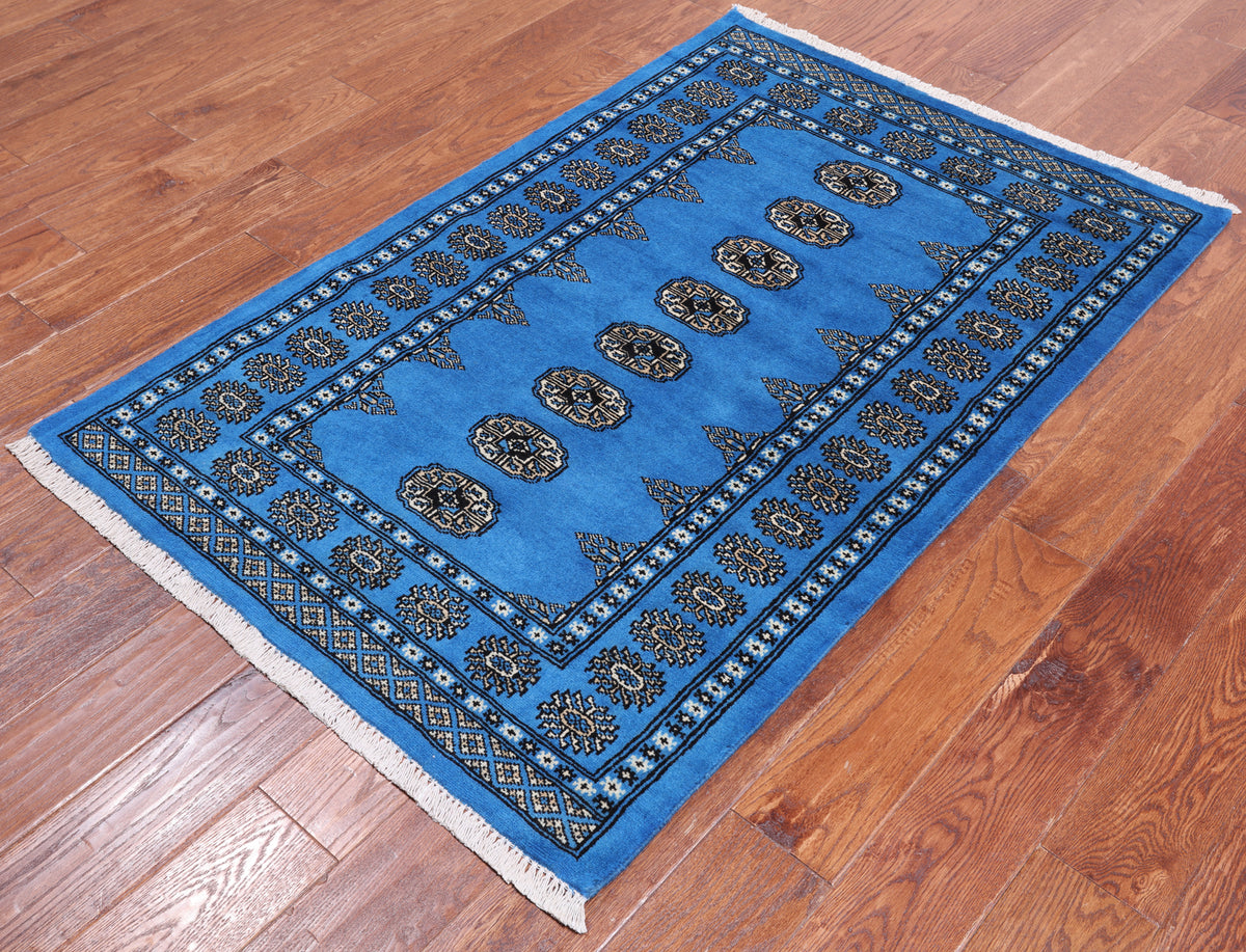 Blue Bokhara Hand-Knotted Wool Rug - 3' 2" X 4' 10"