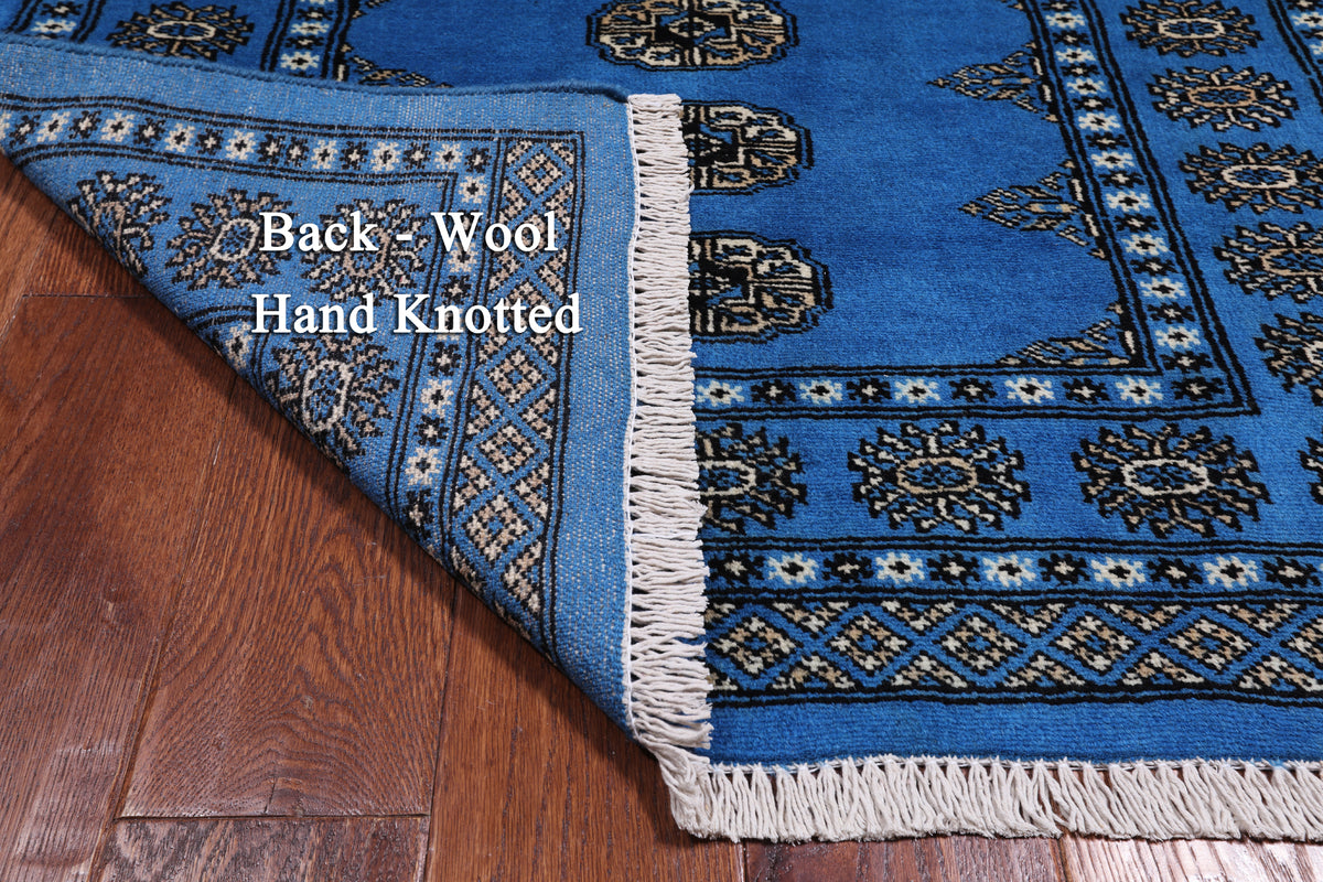 Blue Bokhara Hand-Knotted Wool Rug - 3' 2" X 4' 10"