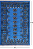 Blue Bokhara Hand-Knotted Wool Rug - 3' 2" X 4' 10"