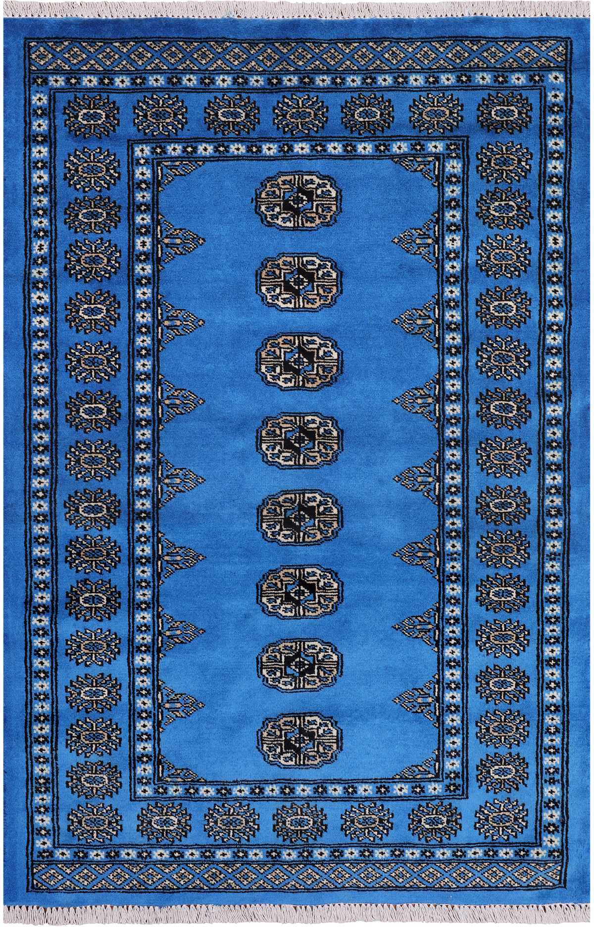 Blue Bokhara Hand-Knotted Wool Rug - 3' 2" X 4' 10"