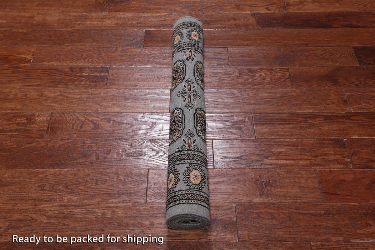 Grey Bokhara Hand-Knotted Wool Rug - 3' 0" X 5' 4"