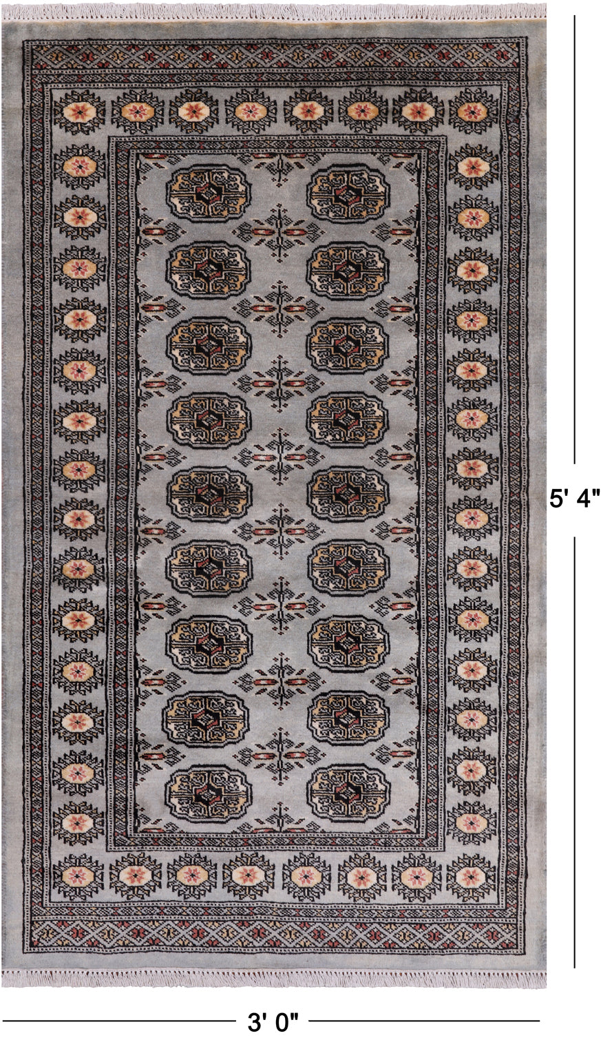 Grey Bokhara Hand-Knotted Wool Rug - 3' 0" X 5' 4"