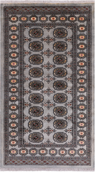Grey Bokhara Hand-Knotted Wool Rug - 3' 0" X 5' 4"