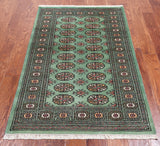 Green Bokhara Handmade Wool Rug - 3' 1" X 4' 11"
