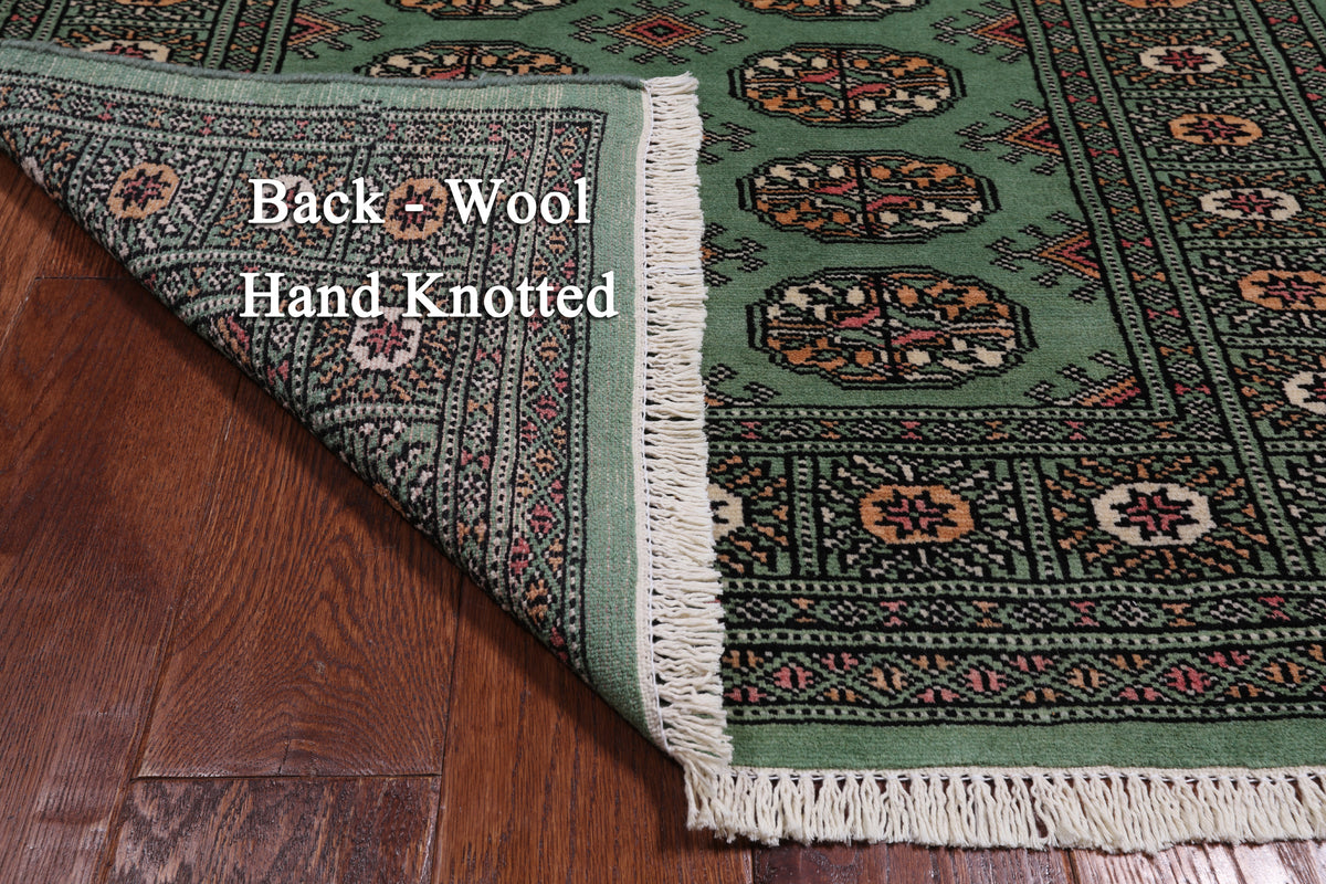 Green Bokhara Handmade Wool Rug - 3' 1" X 4' 11"