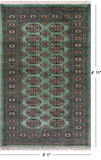 Green Bokhara Handmade Wool Rug - 3' 1" X 4' 11"