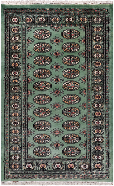 Green Bokhara Handmade Wool Rug - 3' 1" X 4' 11"
