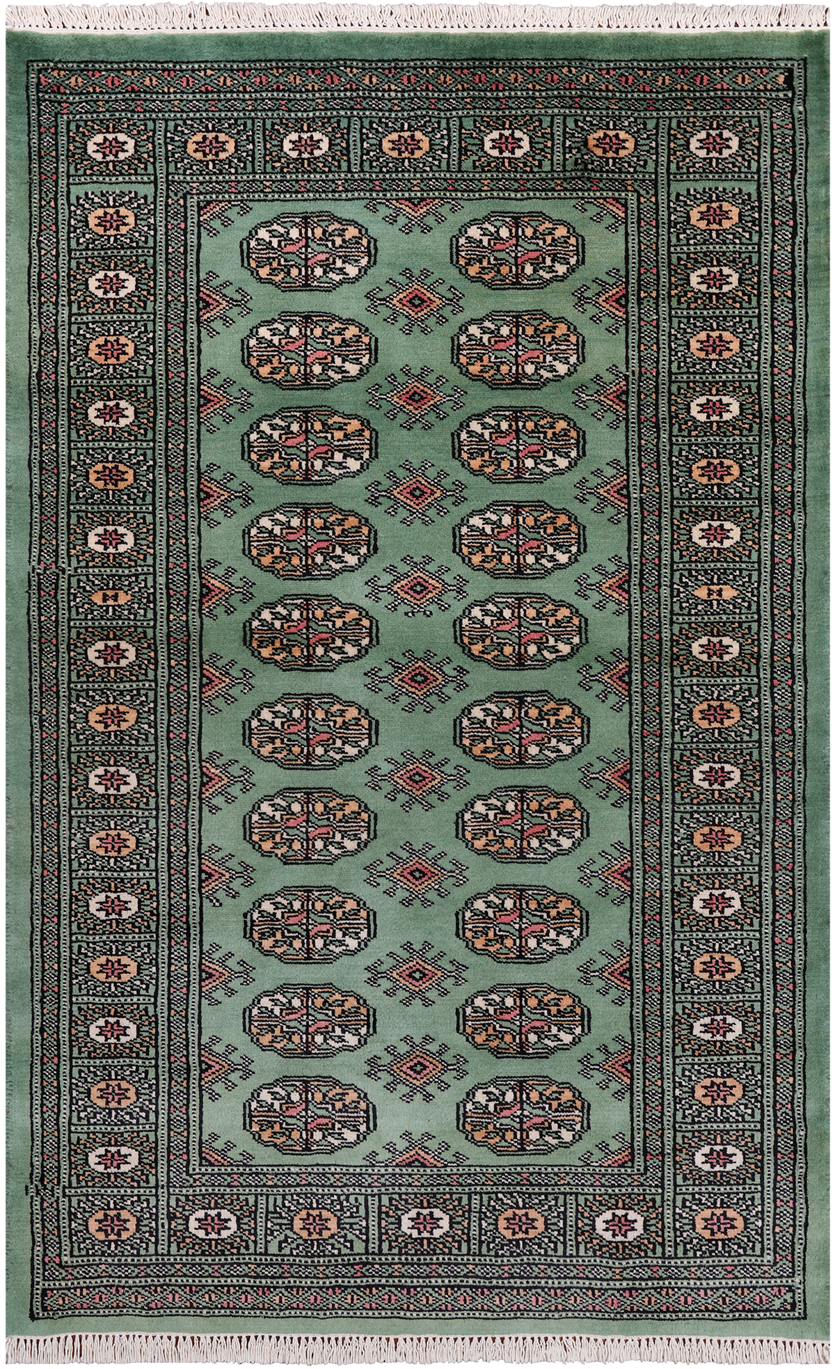 Green Bokhara Handmade Wool Rug - 3' 1" X 4' 11"