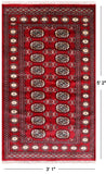 Red Bokhara Hand Knotted Wool Rug - 3' 1" X 5' 2"