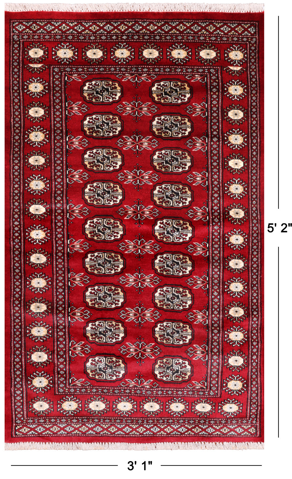 Red Bokhara Hand Knotted Wool Rug - 3' 1" X 5' 2"