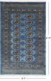 Blue Bokhara Hand-Knotted Wool Rug - 3' 1" X 4' 11"