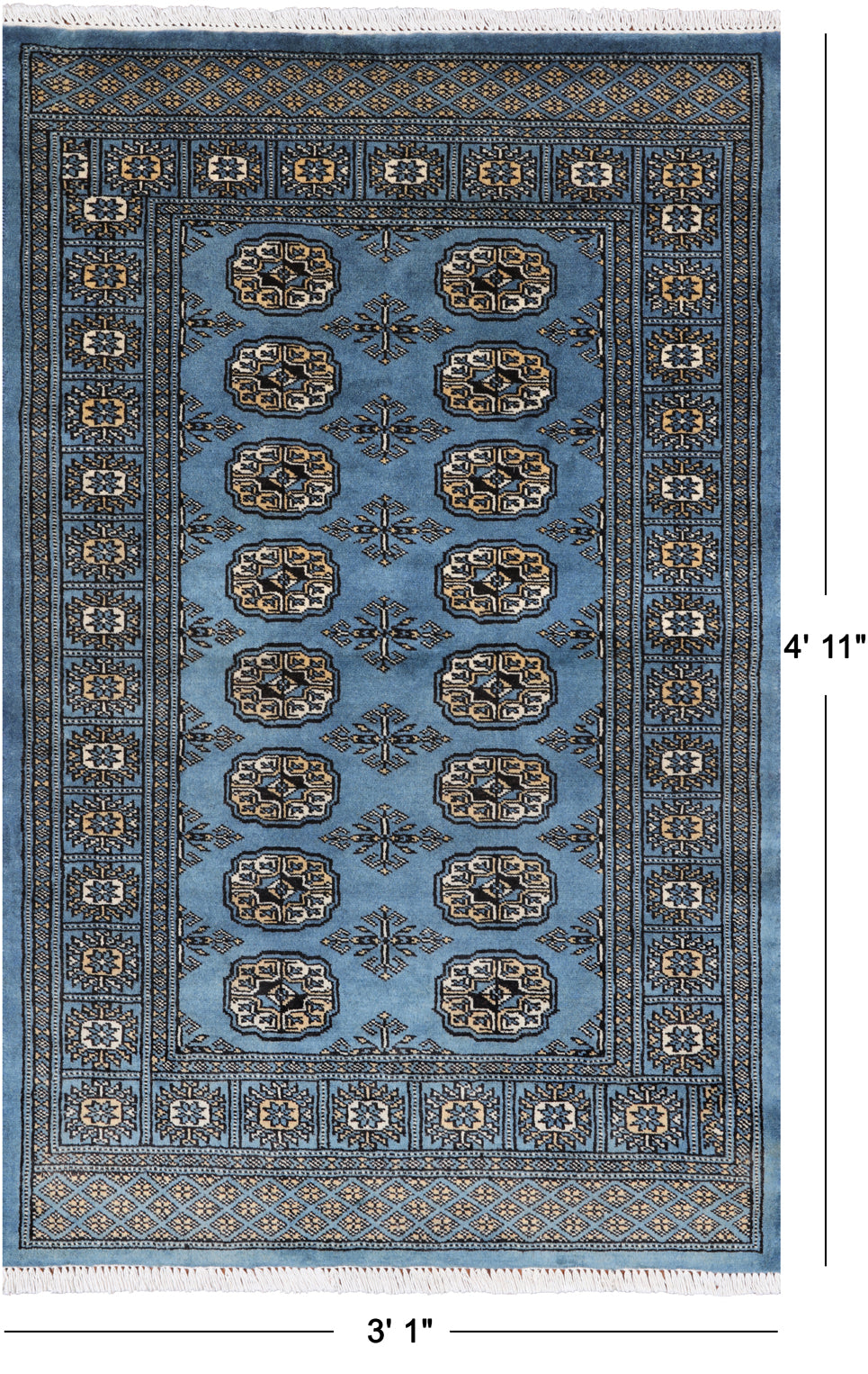 Blue Bokhara Hand-Knotted Wool Rug - 3' 1" X 4' 11"