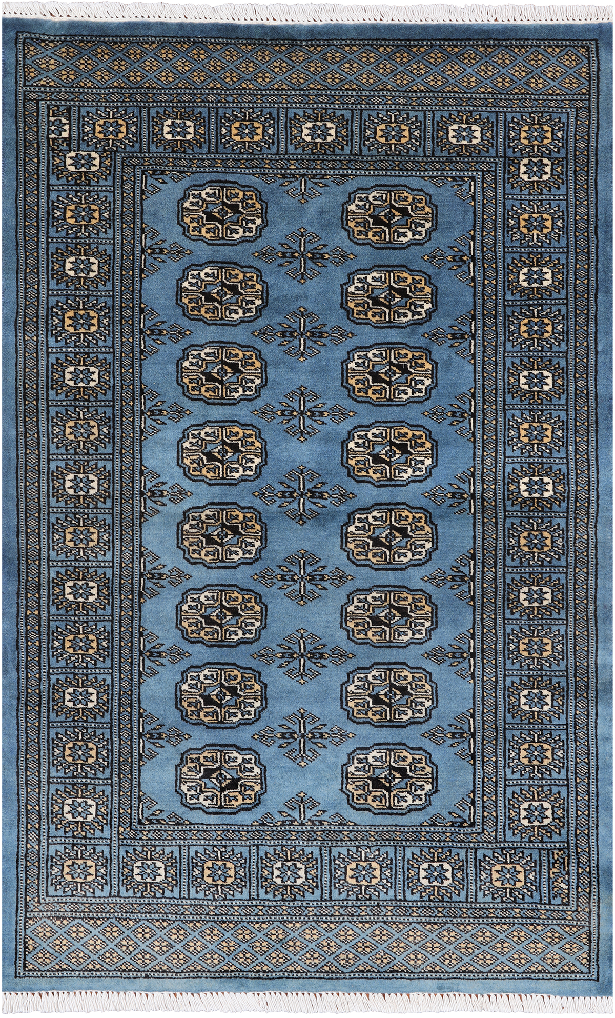 Blue Bokhara Hand-Knotted Wool Rug - 3' 1" X 4' 11"
