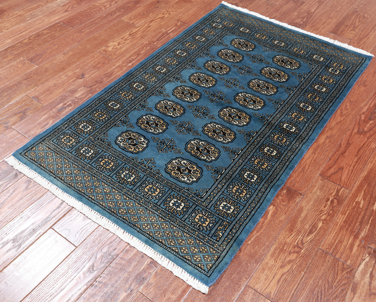 Blue Bokhara Hand-Knotted Wool Rug - 3' 1" X 4' 11"