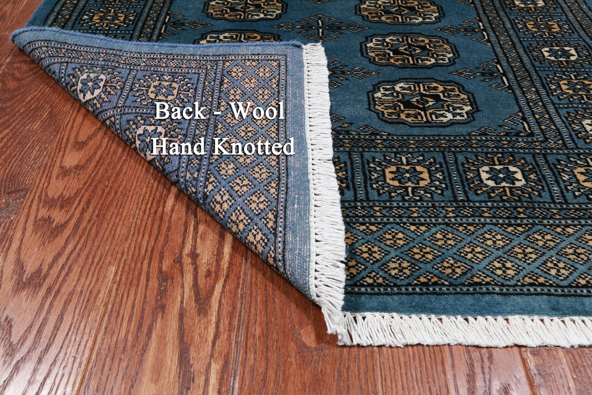 Blue Bokhara Hand-Knotted Wool Rug - 3' 1" X 4' 11"