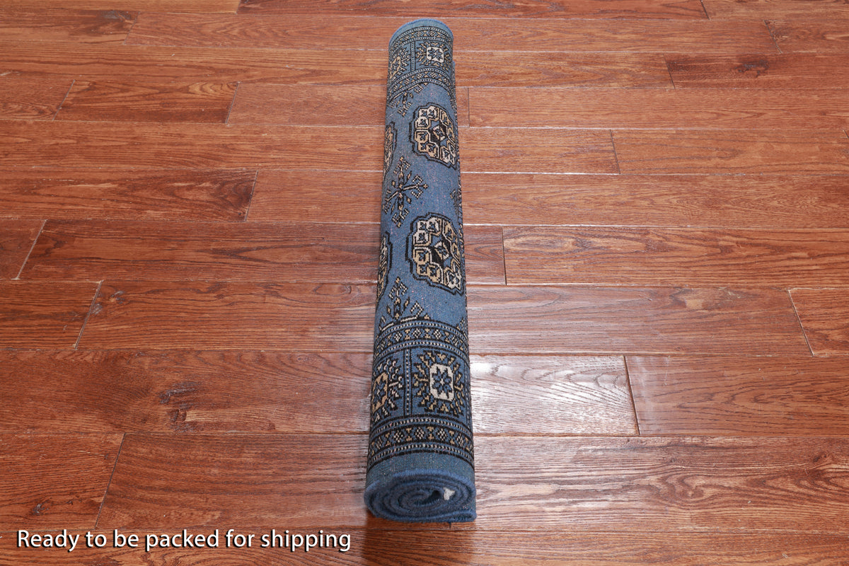 Blue Bokhara Hand-Knotted Wool Rug - 3' 1" X 4' 11"