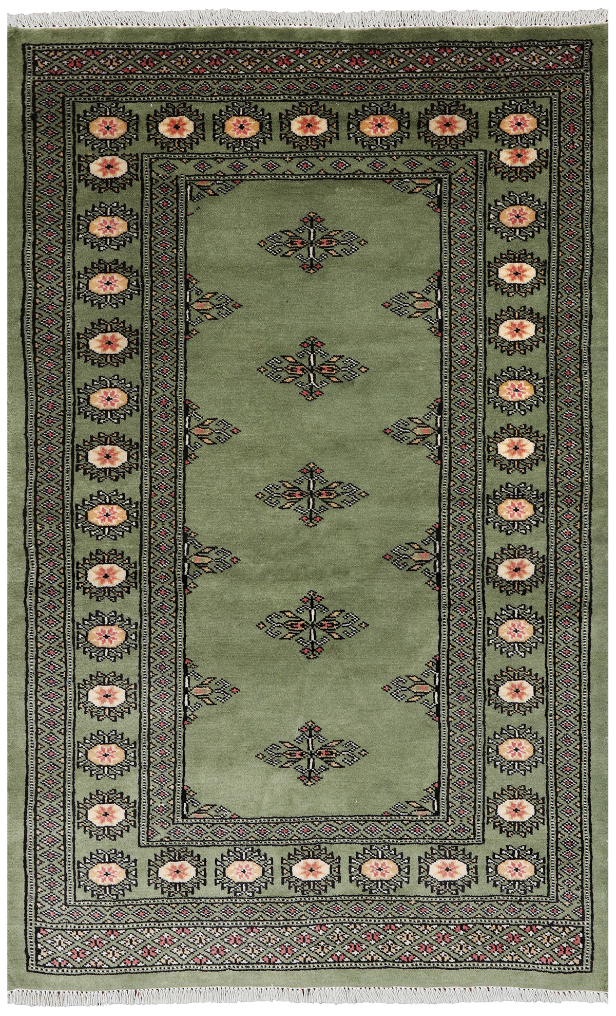 Green Bokhara Handmade Wool Rug - 3' 0" X 4' 11"
