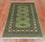 Green Bokhara Handmade Wool Rug - 3' 0" X 4' 11"