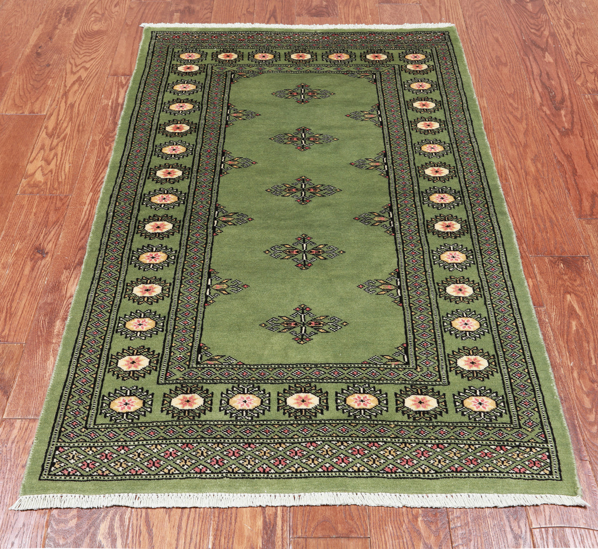 Green Bokhara Handmade Wool Rug - 3' 0" X 4' 11"