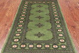 Green Bokhara Handmade Wool Rug - 3' 0" X 4' 11"