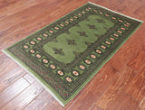 Green Bokhara Handmade Wool Rug - 3' 0" X 4' 11"