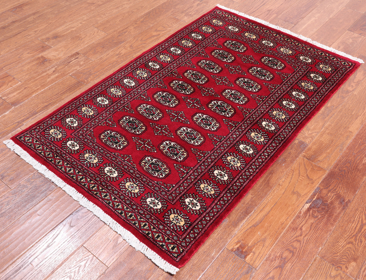 Red Bokhara Handmade Wool Rug - 3' 0" X 4' 10"