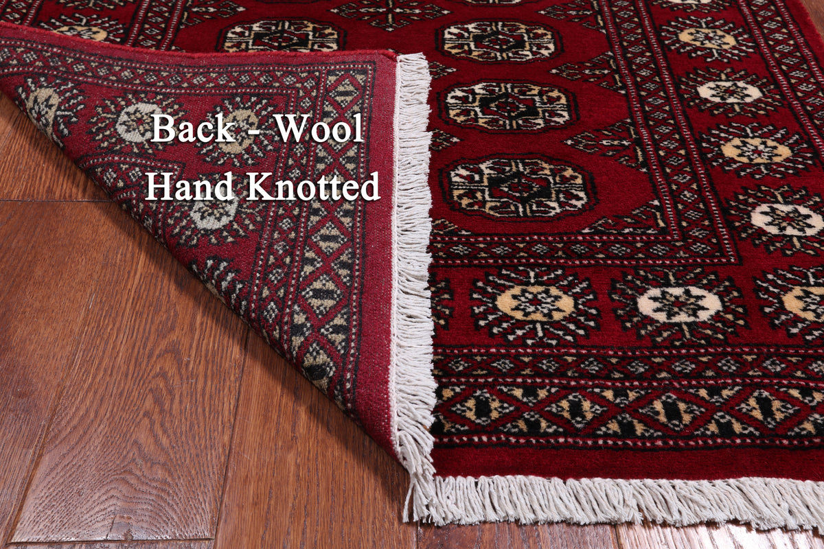 Red Bokhara Handmade Wool Rug - 3' 0" X 4' 10"