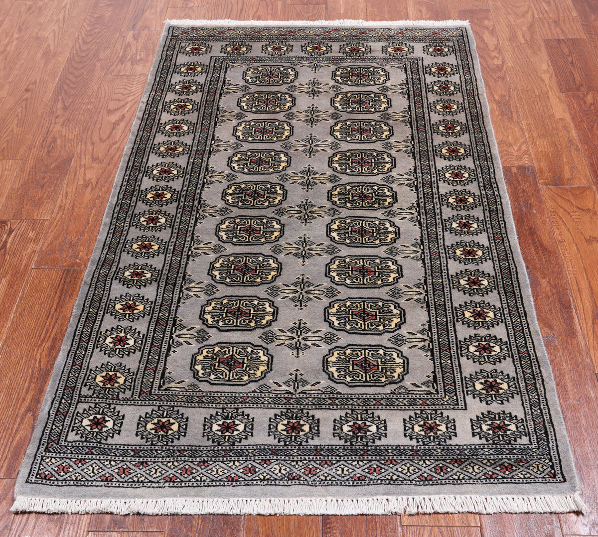 Grey Bokhara Hand Knotted Wool Rug - 3' 1" X 5' 1"
