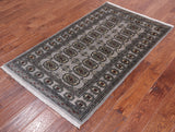 Grey Bokhara Hand Knotted Wool Rug - 3' 1" X 5' 1"