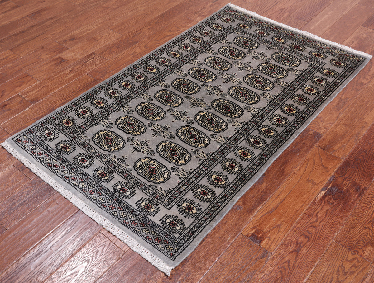 Grey Bokhara Hand Knotted Wool Rug - 3' 1" X 5' 1"