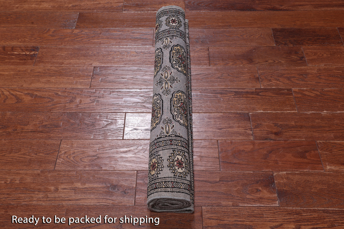 Grey Bokhara Hand Knotted Wool Rug - 3' 1" X 5' 1"