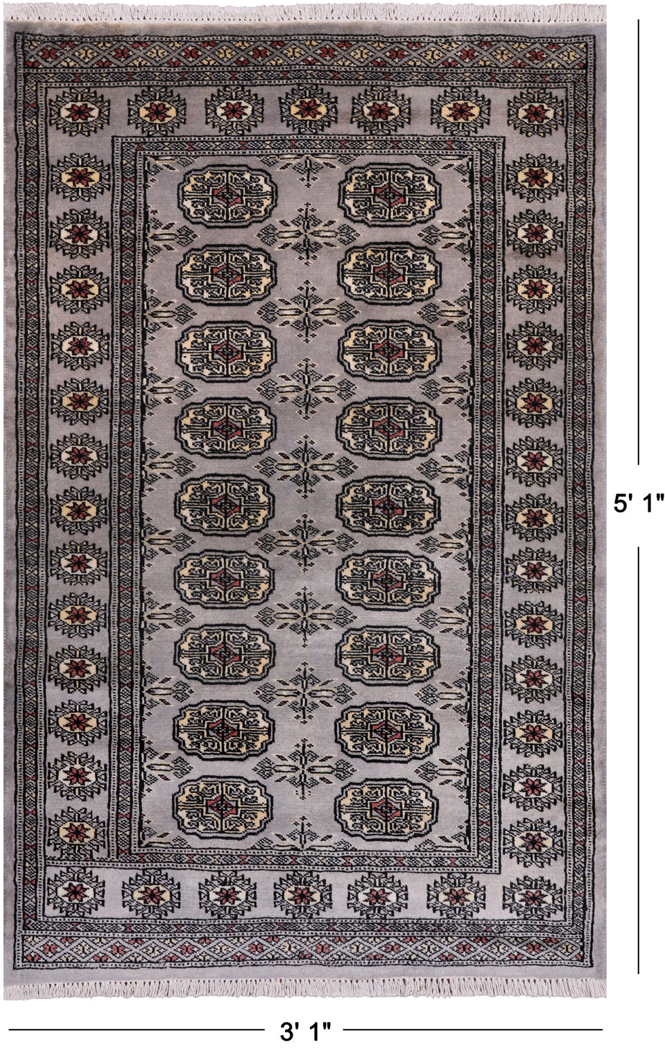 Grey Bokhara Hand Knotted Wool Rug - 3' 1" X 5' 1"