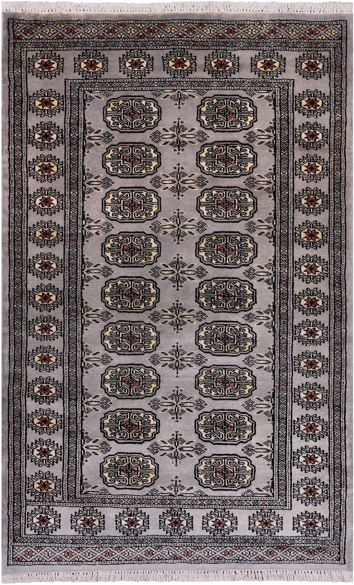 Grey Bokhara Hand Knotted Wool Rug - 3' 1" X 5' 1"