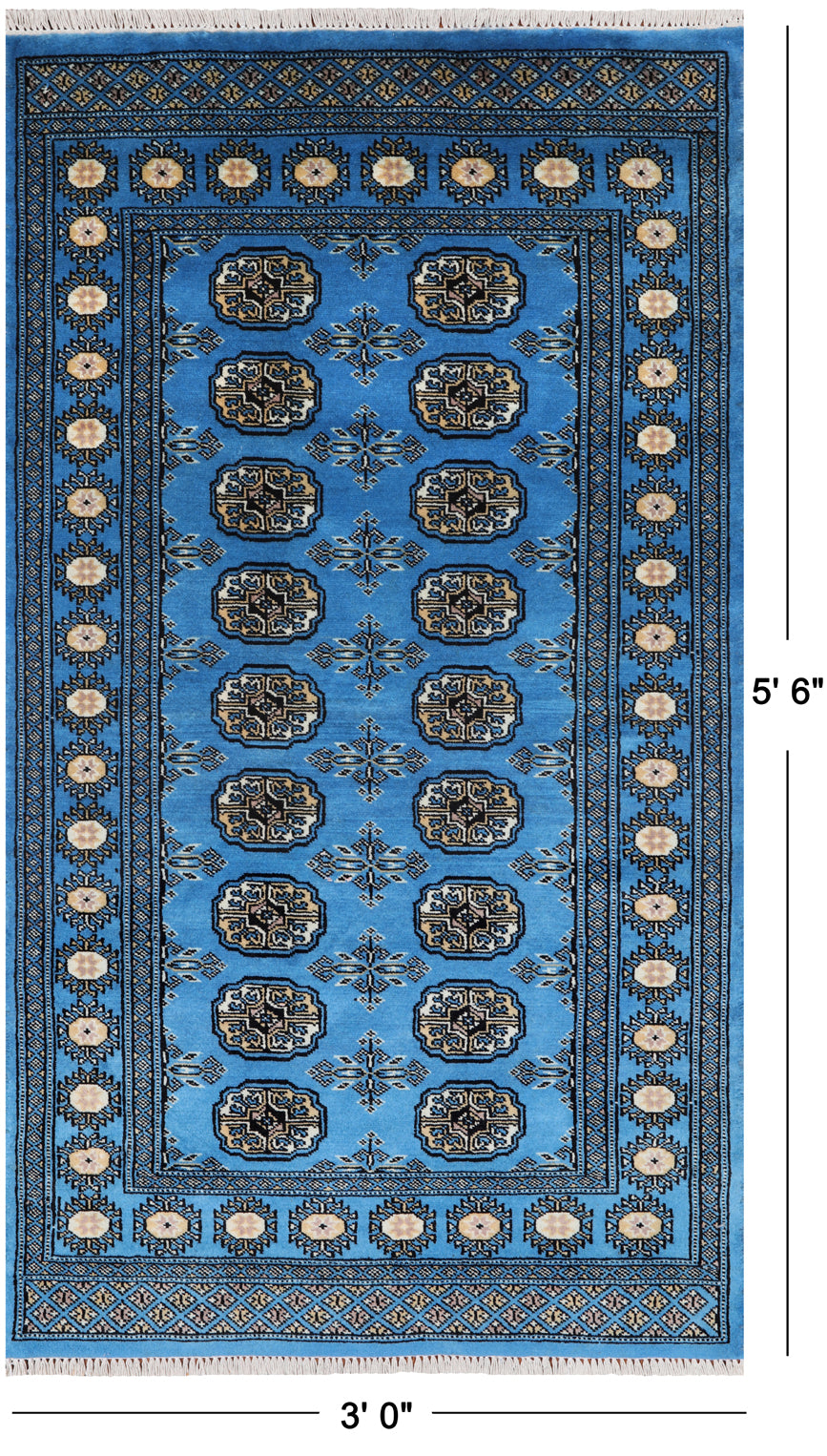 Blue Bokhara Hand-Knotted Wool Runner Rug - 3' 0" X 5' 6"