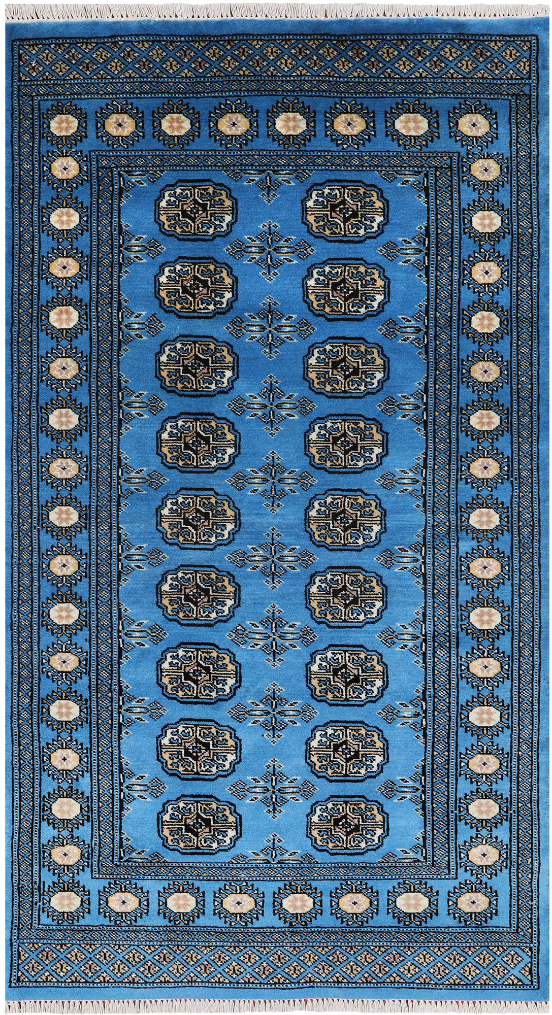 Blue Bokhara Hand-Knotted Wool Runner Rug - 3' 0" X 5' 6"