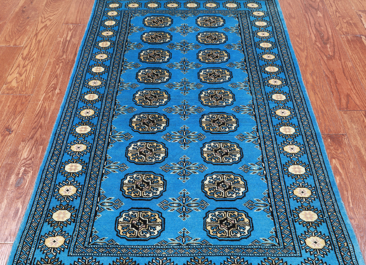 Blue Bokhara Hand-Knotted Wool Runner Rug - 3' 0" X 5' 6"