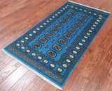 Blue Bokhara Hand-Knotted Wool Runner Rug - 3' 0" X 5' 6"
