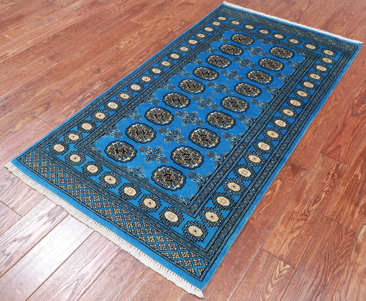 Blue Bokhara Hand-Knotted Wool Runner Rug - 3' 0" X 5' 6"