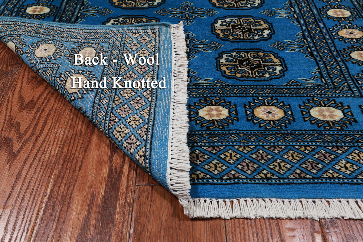 Blue Bokhara Hand-Knotted Wool Runner Rug - 3' 0" X 5' 6"
