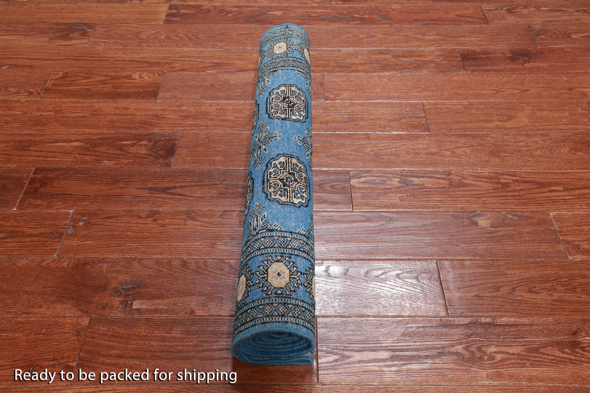 Blue Bokhara Hand-Knotted Wool Runner Rug - 3' 0" X 5' 6"