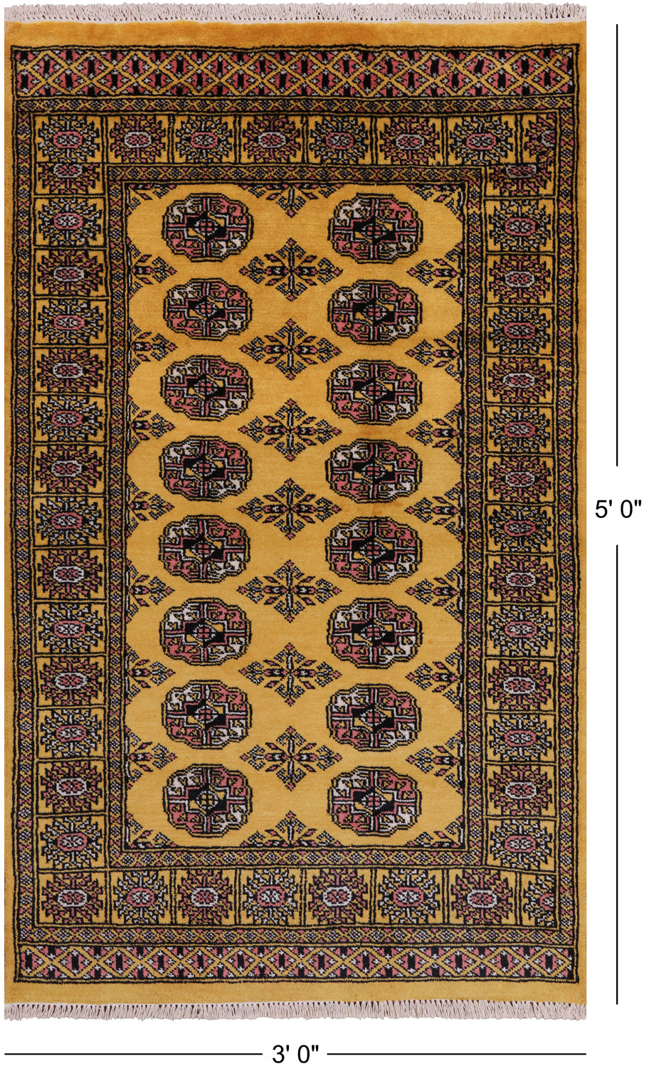 Gold Bokhara Handmade Wool Rug - 3' 0" X 5' 0"