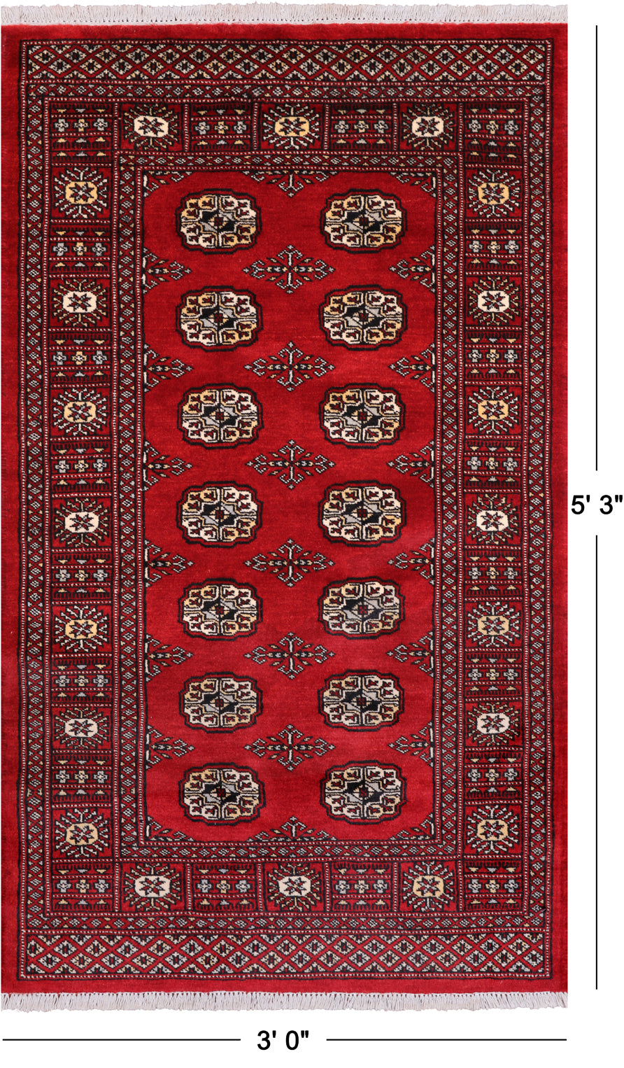 Red Bokhara Hand-Knotted Wool Rug - 3' 0" X 5' 3"
